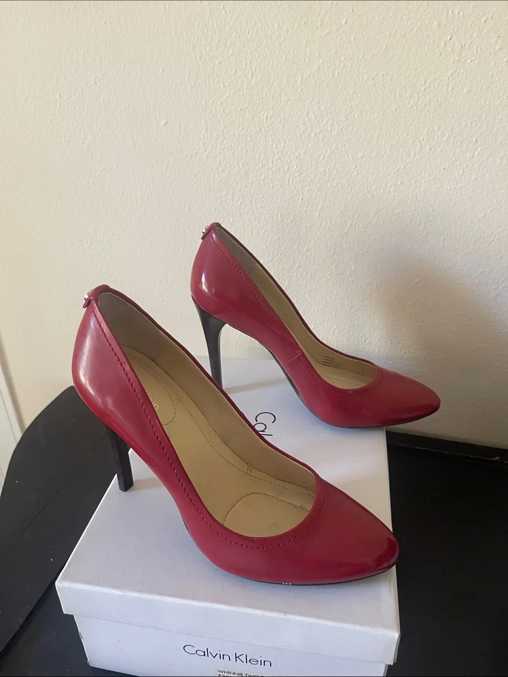 Calvin Klein Red Patent Leather Pointed Toe Pumps